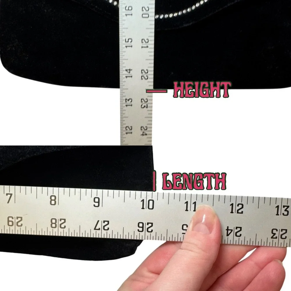 Unbranded Black Velvet Rhinestone Trim Clutch Bag Small Evening Formal Elegant